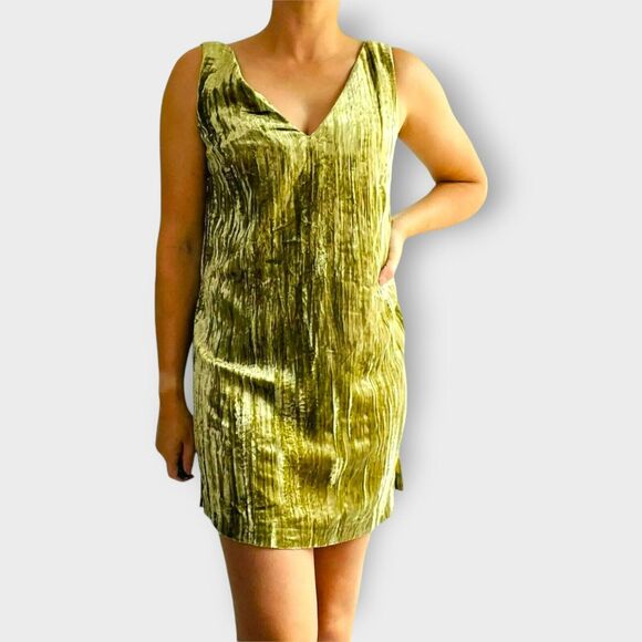 French Connection Theresa Velvet Dress Willow Green Shift V Neck Sleeveless 6 - Picture 1 of 13